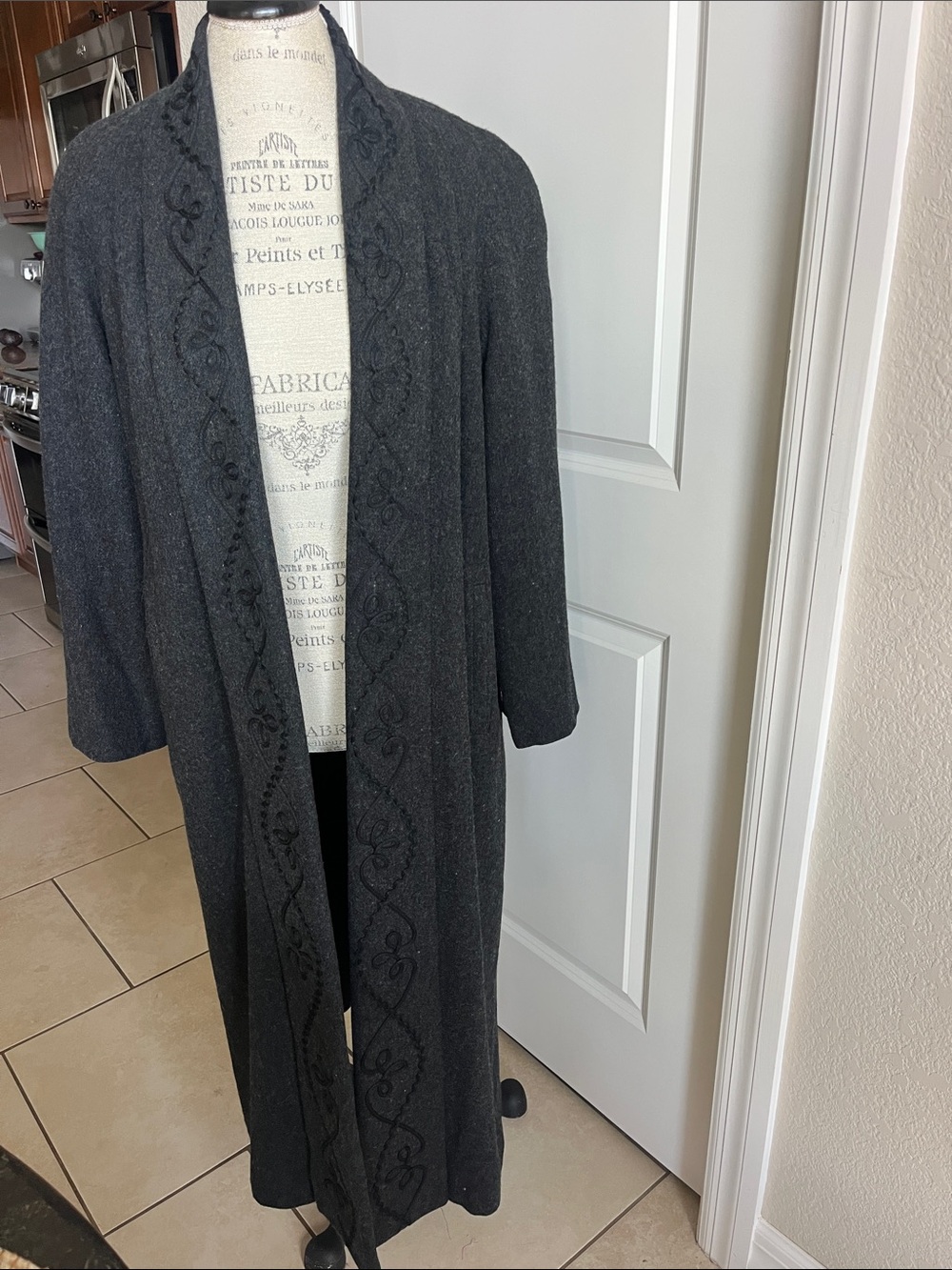 EUC vintage Alorna charcoal, gray 100% wool open front full ,  swing coat Lg
